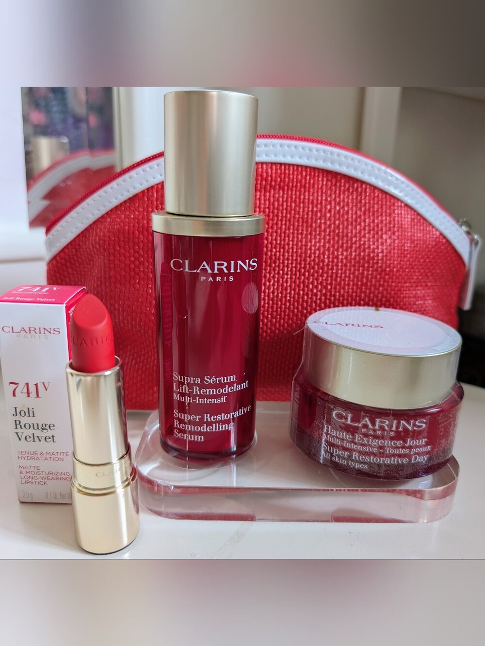 Clarins Super Restorative Serum & Day Cream Set | with Cosmetic Bag